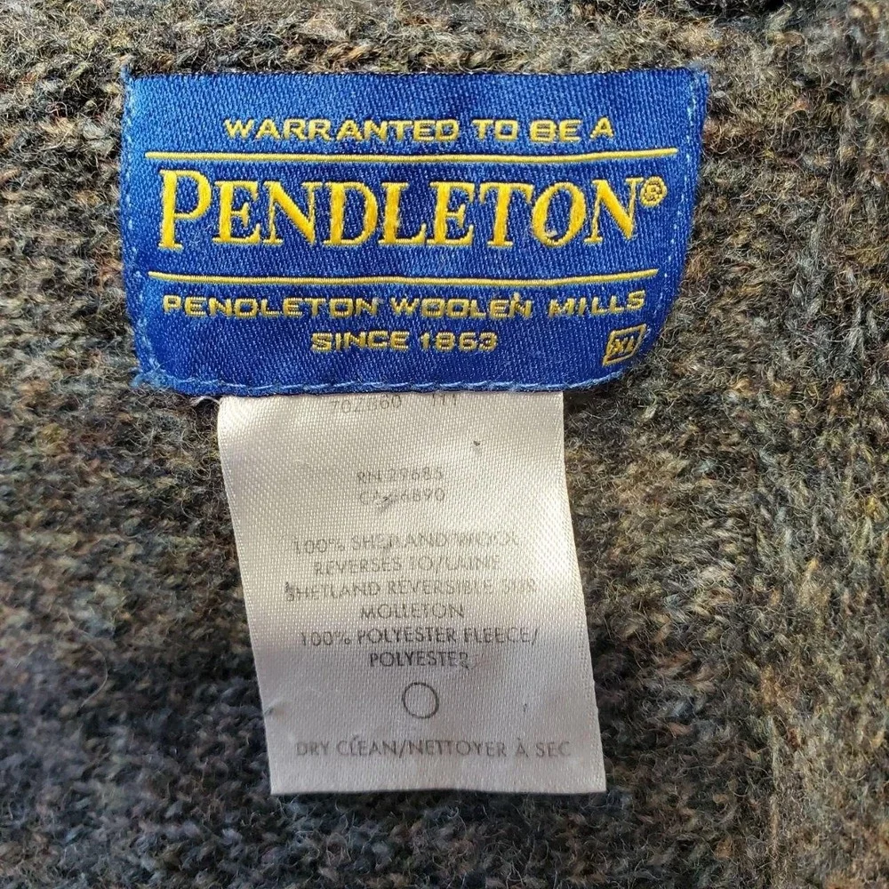 Pendleton Sweater Vest Mens XL Gray Blue Marled Shetland Wool‎ Fleece Lined Zip